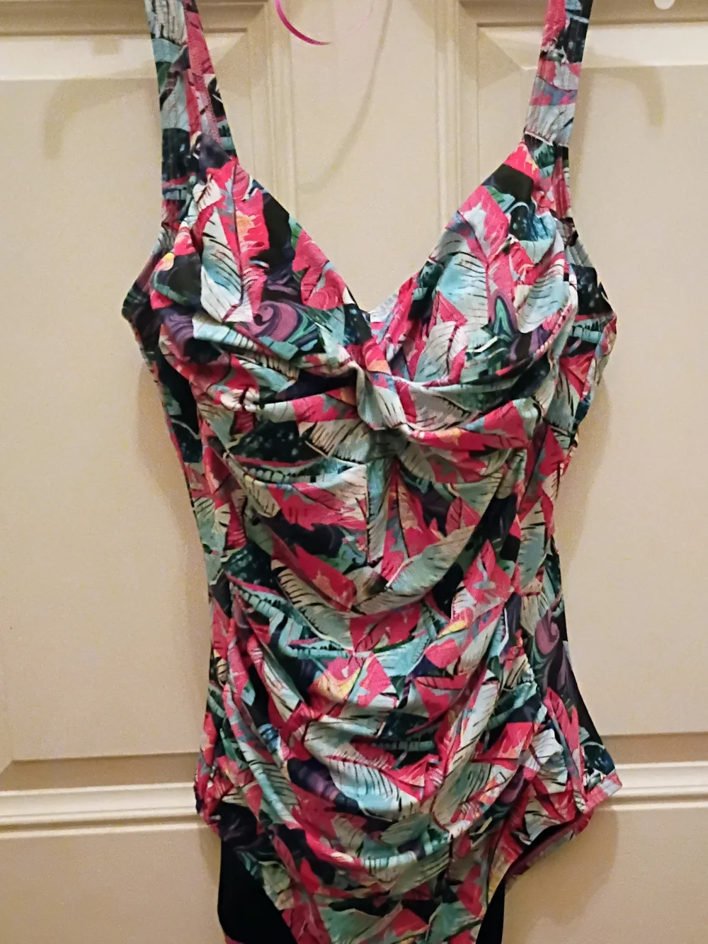 Swimsuits For All Tropical Ruched Tankini Top - Pink, Teal, Black